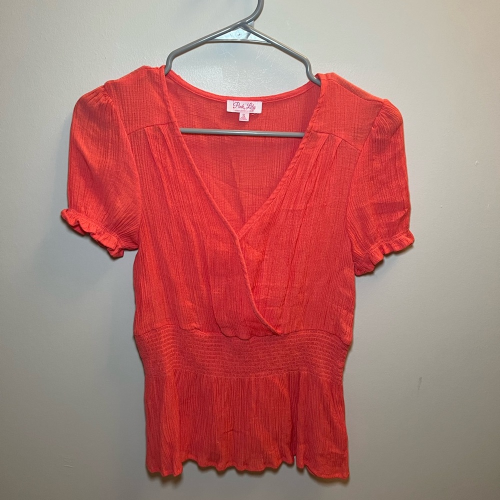 Coral puff sleeve blouse size small